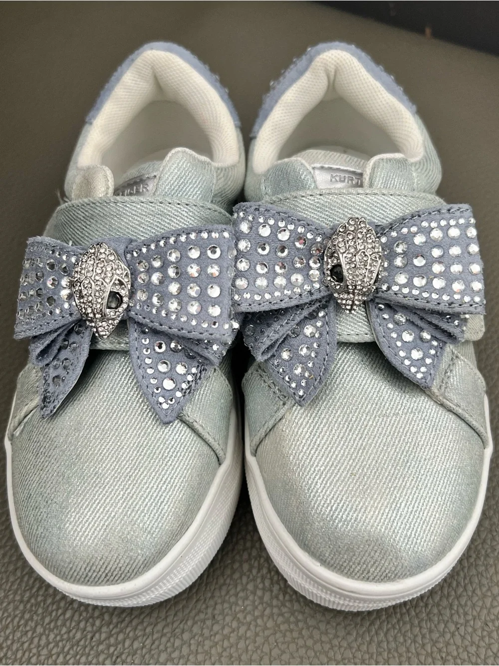 Kurt Geiger Light Blue Kids Bow Sneakers with Crystal Embellishment